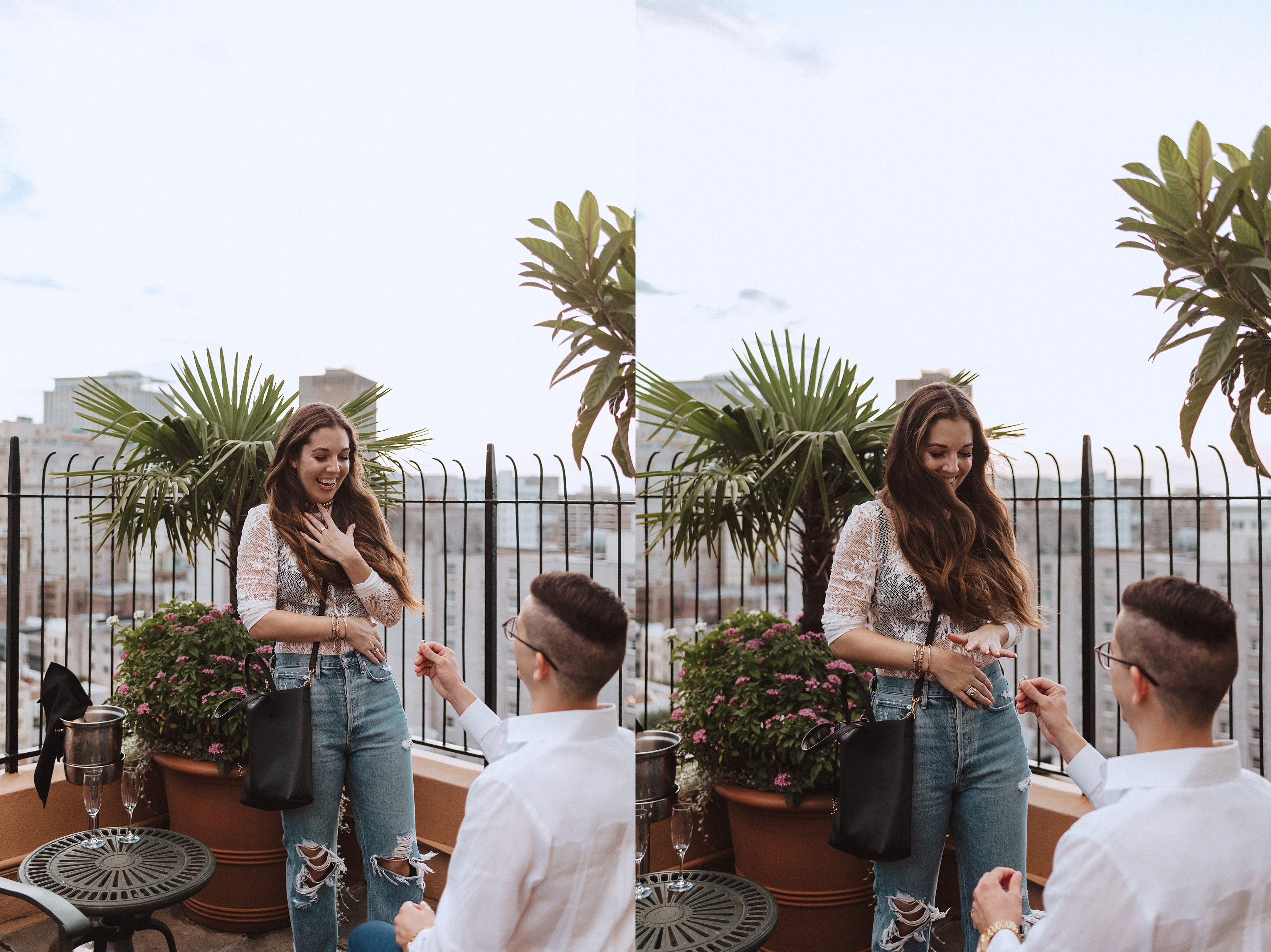 sunset rooftop proposal at the Hotel Monteleone in the historic french quarter in New Orleans